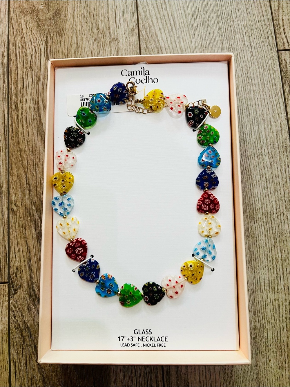 Camila Coelho Multicolor Glass Heart Necklace - Colorful Heart Pendant